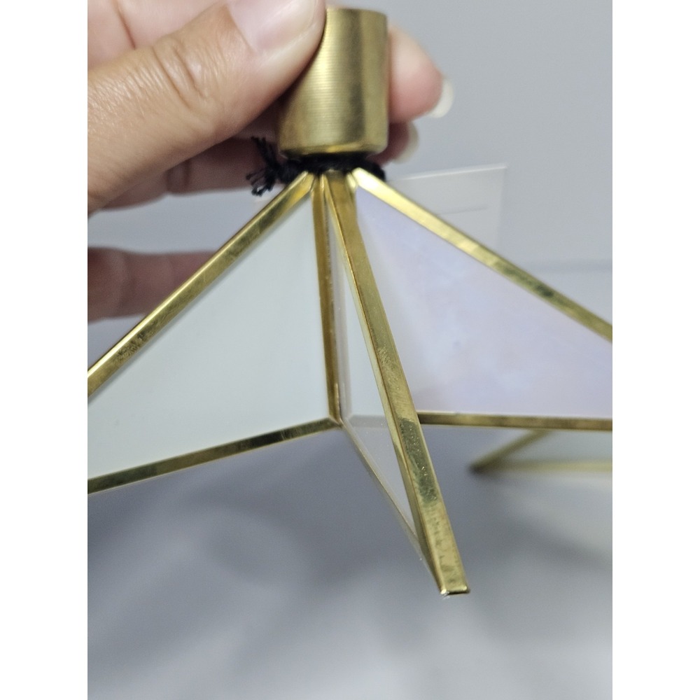 Set of 2 Target Star Taper Candle Holders Gold Brass Leaded Glass Christmas NWT - Picture 5 of 7